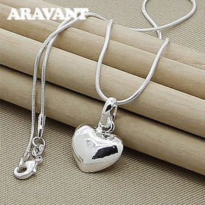 925 Silver Heart Pendant Necklace Chain For Women Girls