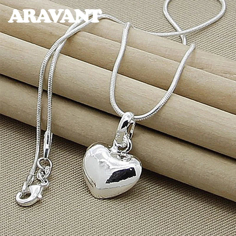 925 Silver Heart Pendant Necklace Chain For Women Girls