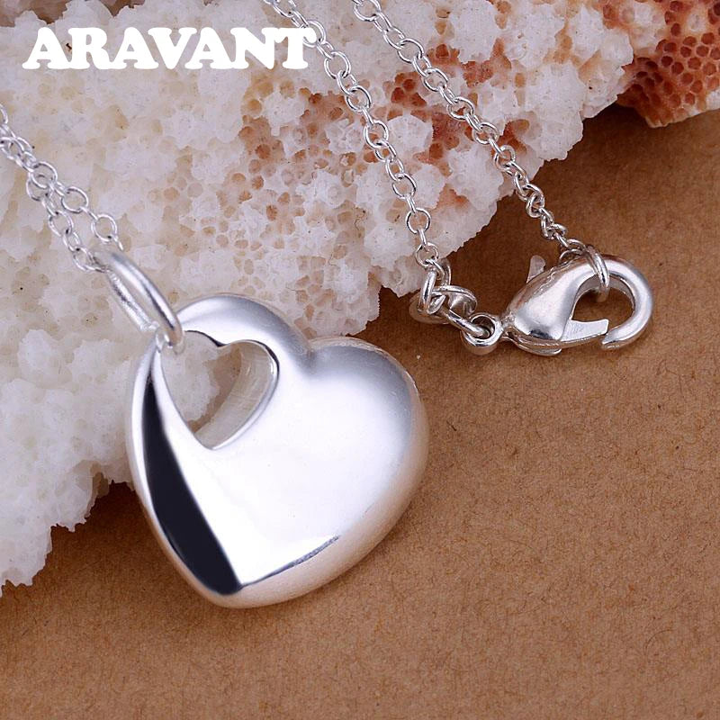 925 Silver Heart Pendant Necklace Chains for Women Wedding Jewelry