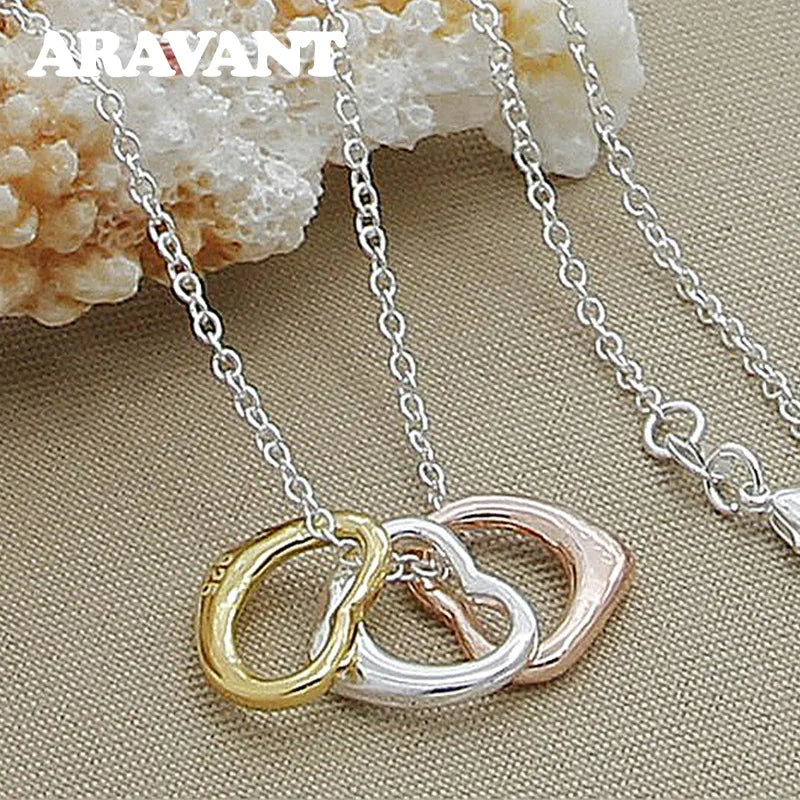 925 Silver Heart Pendants Necklace Chains For Women