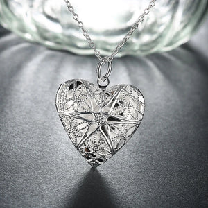 925 Silver Heart Photo Frame Necklace - Women's Jewelry Gift