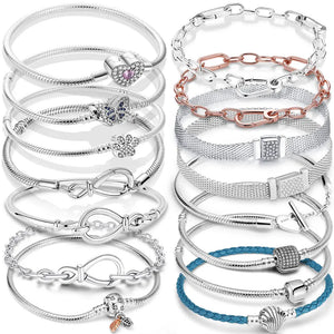 925 Silver Heart Snake Chain Bracelet - Women's Jewelry