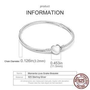Heart Snake Chain Bracelet 925 Silver
