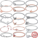 925 Silver Heart T-Bar Infinity Knot Lock Clasp Snake Chain Bracelet