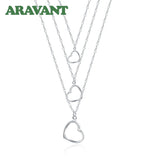 925 Silver Heart Triple Layer Chain Necklaces For Women Wedding Jewelry