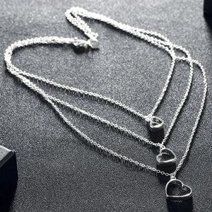 925 Silver Heart Triple Layer Chain Necklaces For Women Wedding Jewelry
