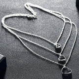 925 Silver Heart Triple Layer Chain Necklaces For Women Wedding Jewelry