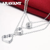 925 Silver Heart Triple Layer Chain Necklaces For Women Wedding Jewelry