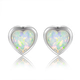 925 Silver Heart Opal Stud Earrings for Women Engagement Anniversary Party Gift