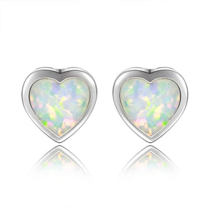 925 Silver Heart Opal Stud Earrings for Women Engagement Anniversary Party Gift