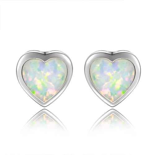 925 Silver Heart Opal Stud Earrings for Women Engagement Anniversary Party Gift