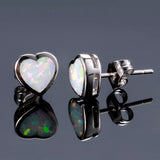 925 Silver Heart Opal Stud Earrings for Women Engagement Anniversary Party Gift