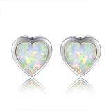 925 Silver Heart Opal Stud Earrings for Women Engagement Anniversary Party Gift