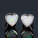 925 Silver Heart Opal Stud Earrings for Women Engagement Anniversary Party Gift