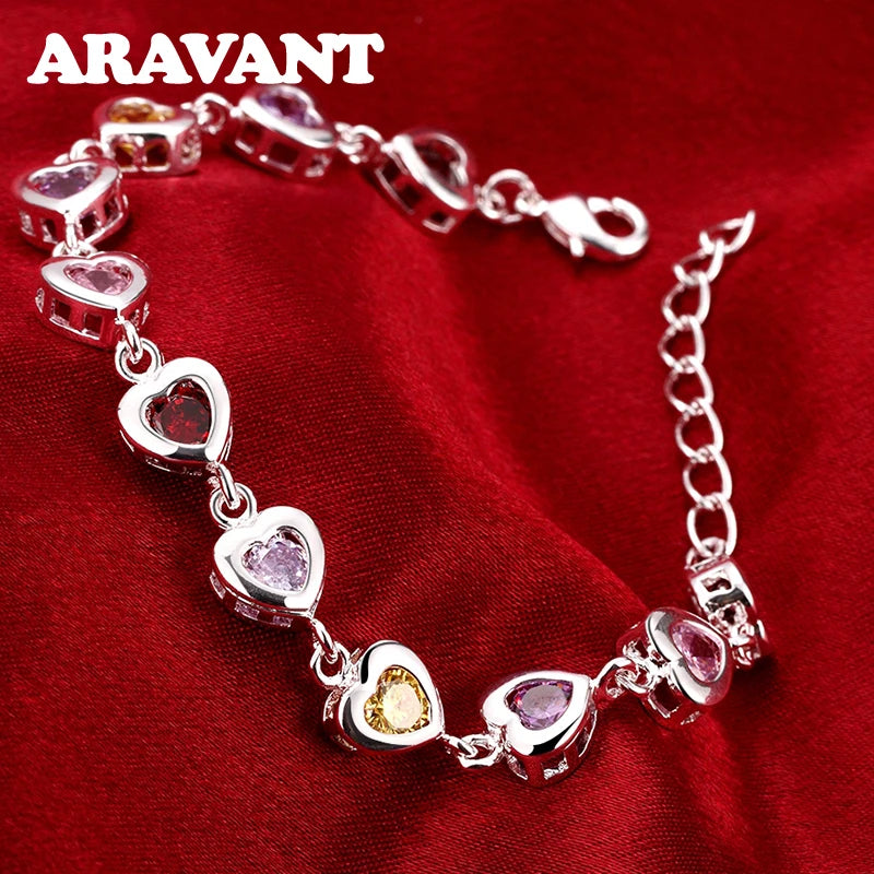 925 Silver Heart Zircon Bracelet Chains For Women