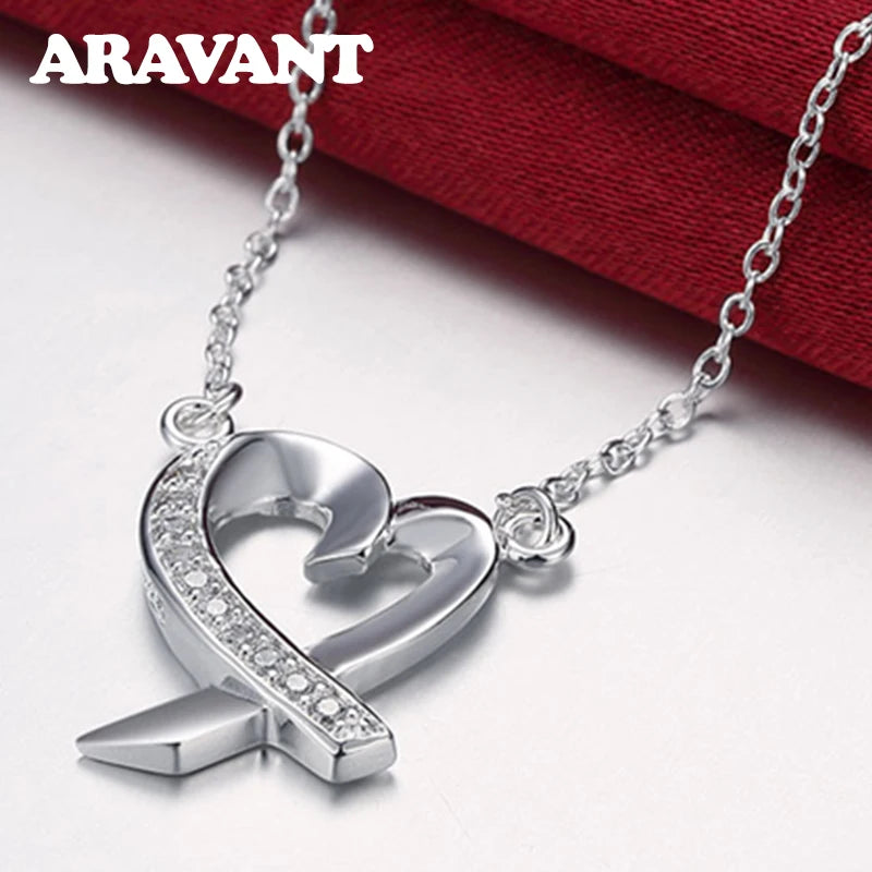 925 Silver Heart Zircon Necklace Chains For Women Jewelry