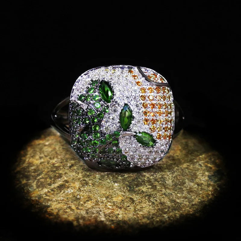 925 Silver High Bohemia Colorful Zircon Ring For Women Party Wedding Engagement