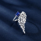 925 Silver Diamond Angel Wings Ring and Earrings Set for Ladies