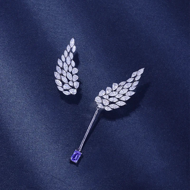 925 Silver Diamond Angel Wings Ring and Earrings Set for Ladies