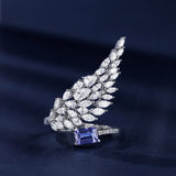 925 Silver Diamond Angel Wings Ring and Earrings Set for Ladies