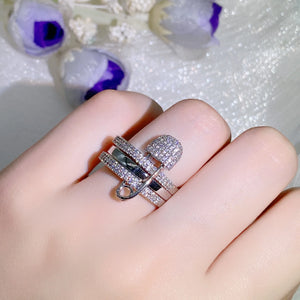 925 Silver Wide Finger Rings Set for Women with Cubic Zirconia - Party Accessory