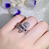 925 Silver Wide Finger Rings Set for Women with Cubic Zirconia - Party Accessory