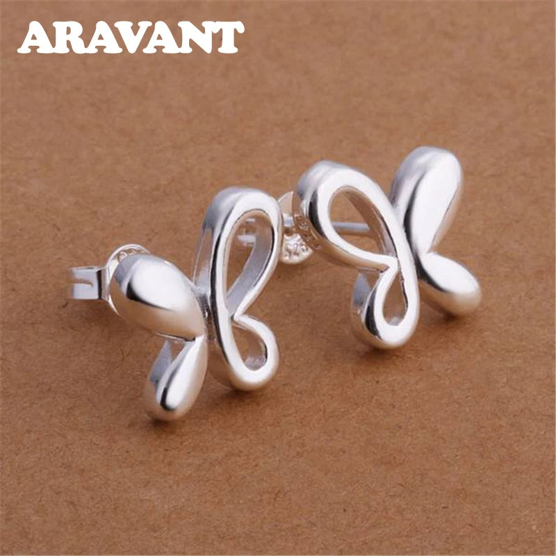 925 Silver Hollow Butterfly Earrings Wedding Jewelry