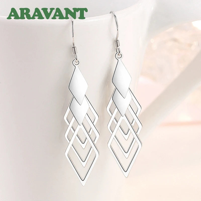 925 Silver Geometric Drop Earrings For Women