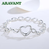 925 Silver Heart Bracelet Chain Women Jewelry