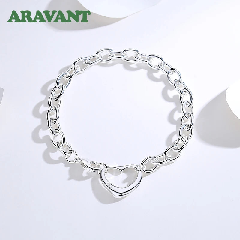925 Silver Heart Bracelet Chain Women Jewelry