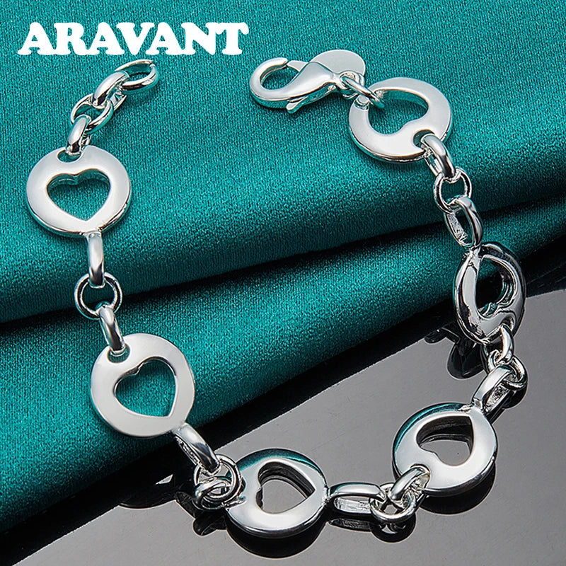 925 Silver Heart Charm Bracelet Chain Women