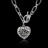 925 Silver Hollow Heart Necklace Chains Women Pendant Jewelry