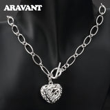 925 Silver Hollow Heart Necklace Chains Women Pendant Jewelry