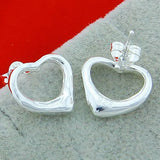 925 Silver Heart Stud Earrings Women Jewelry