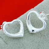 925 Silver Heart Stud Earrings Women Jewelry