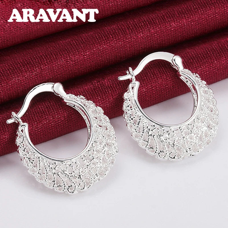 925 Silver Hollow Hoop Earring Women Jewelry