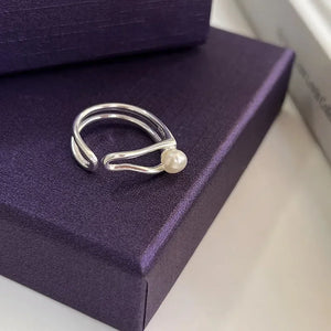 925 Silver Pearl Rings for Women Girls Wedding Engagement Party