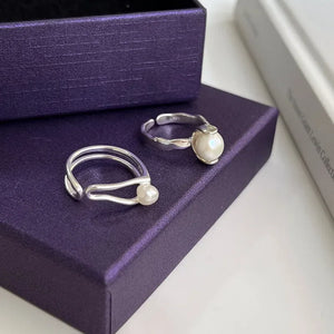 925 Silver Pearl Rings for Women Girls Wedding Engagement Party