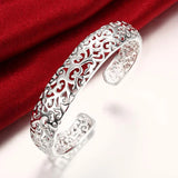 925 Silver Hollow Open Cuff Bracelet for Women