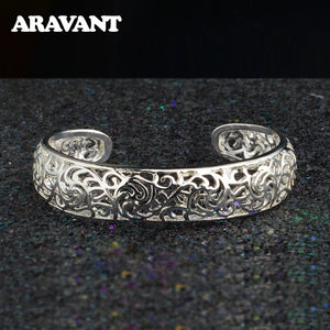 925 Silver Hollow Pattern Cuff Bracelet Wedding Party Jewelry