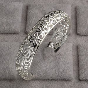 925 Silver Hollow Pattern Cuff Bracelet Wedding Party Jewelry