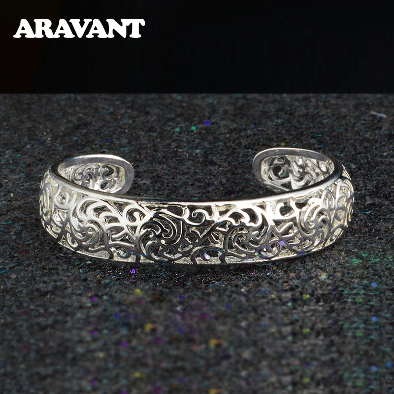 925 Silver Hollow Pattern Cuff Bracelet Wedding Party Jewelry