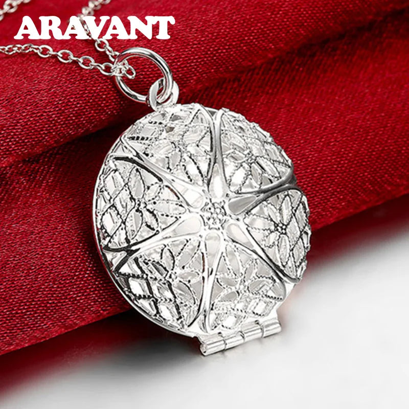 925 Silver Round Photo Frame Pendant Women's Jewelry