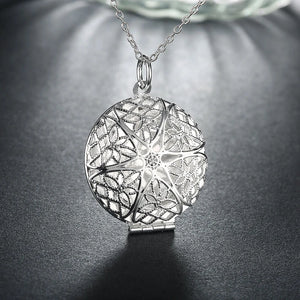 925 Silver Round Photo Frame Pendant Women's Jewelry