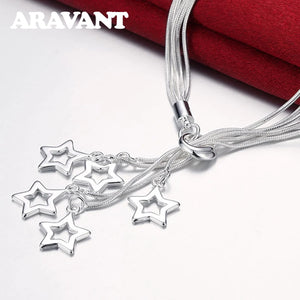 925 Silver Star Long Necklace Chains Women Jewelry