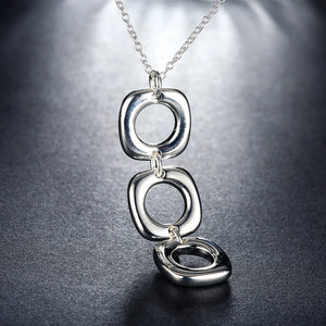 925 Silver Hollow Three Square Pendants Chains Necklaces For Women