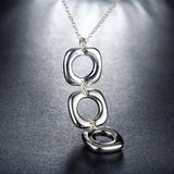 925 Silver Hollow Three Square Pendants Chains Necklaces For Women