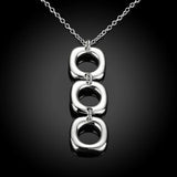 925 Silver Hollow Three Square Pendants Chains Necklaces For Women