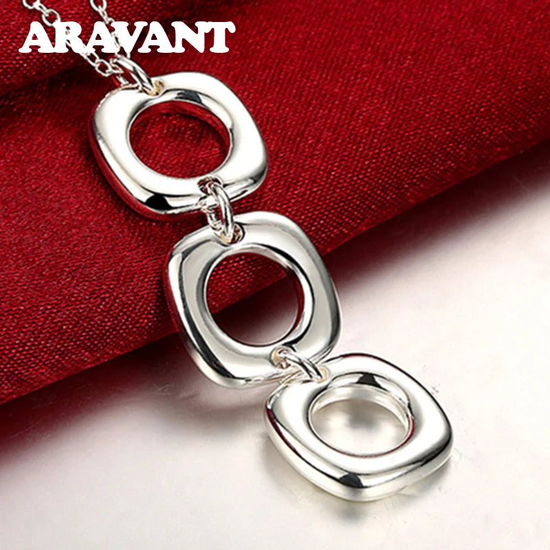 925 Silver Hollow Three Square Pendants Chains Necklaces For Women
