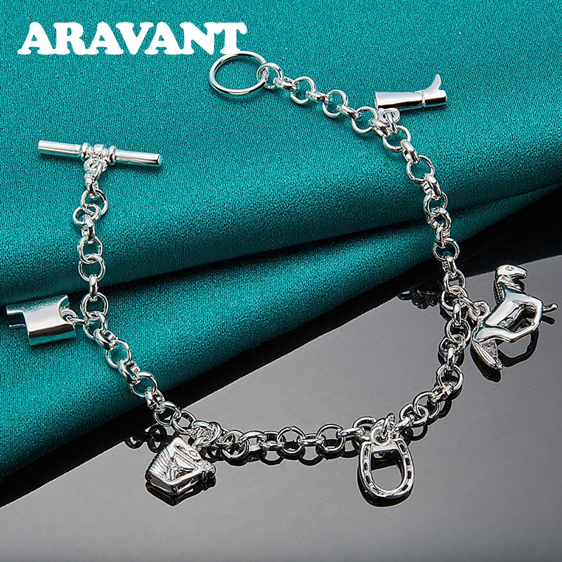 925 Silver Horse Charm Bracelet Chain For Women Jewelry